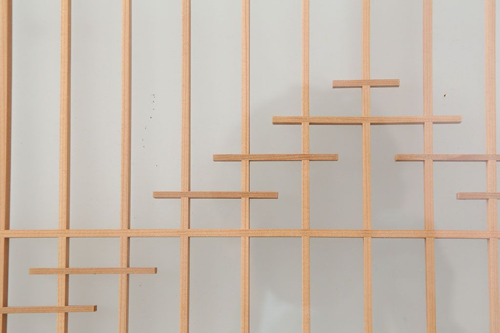 中古　昭和後期　角麻文様　すりガラス　明るい和の空間を演出する組子ガラス戸4枚セット(引き戸、建具)(R-044359)