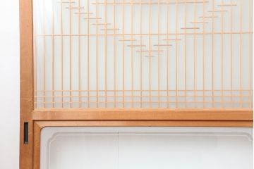 中古　昭和後期　角麻文様　すりガラス　明るい和の空間を演出する組子ガラス戸4枚セット(引き戸、建具)(R-044359)