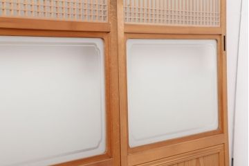 中古　昭和後期　角麻文様　すりガラス　明るい和の空間を演出する組子ガラス戸4枚セット(引き戸、建具)(R-044359)