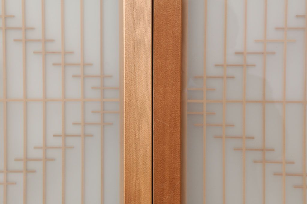 中古　昭和後期　角麻文様　すりガラス　明るい和の空間を演出する組子ガラス戸4枚セット(引き戸、建具)(R-044359)