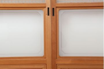 中古　昭和後期　角麻文様　すりガラス　明るい和の空間を演出する組子ガラス戸4枚セット(引き戸、建具)(R-044359)