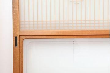 中古　昭和後期　角麻文様　すりガラス　明るい和の空間を演出する組子ガラス戸4枚セット(引き戸、建具)(R-044359)