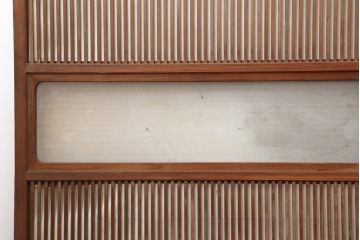 アンティーク建具　裏障子付き　銀モールガラス入り　和風の空間づくりにおすすめな格子戸4枚セット(ガラス帯戸、引き戸、建具)(R-044360)