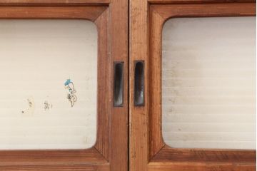 アンティーク建具　裏障子付き　銀モールガラス入り　和風の空間づくりにおすすめな格子戸4枚セット(ガラス帯戸、引き戸、建具)(R-044360)