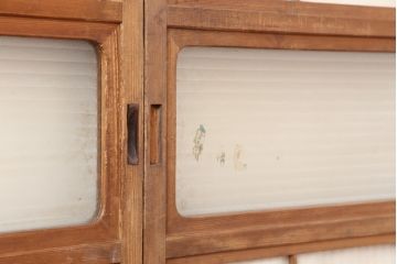 アンティーク建具　裏障子付き　銀モールガラス入り　和風の空間づくりにおすすめな格子戸4枚セット(ガラス帯戸、引き戸、建具)(R-044360)