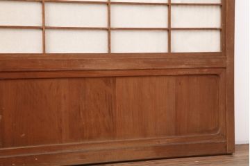 アンティーク建具　裏障子付き　銀モールガラス入り　和風の空間づくりにおすすめな格子戸4枚セット(ガラス帯戸、引き戸、建具)(R-044360)
