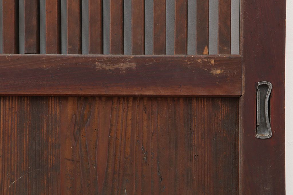 アンティーク建具　和製アンティーク　明治期　経年による味わいが魅力的な格子帯戸2枚セット(板戸、建具、引き戸)(R-044362)