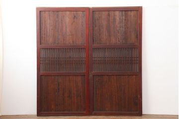 アンティーク建具　和製アンティーク　明治期　経年による味わいが魅力的な格子帯戸2枚セット(板戸、建具、引き戸)(R-044362)