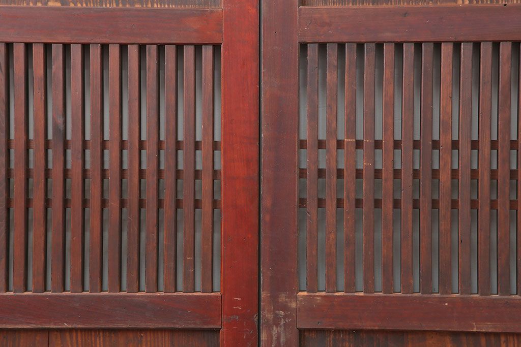 アンティーク建具　和製アンティーク　明治期　経年による味わいが魅力的な格子帯戸2枚セット(板戸、建具、引き戸)(R-044362)