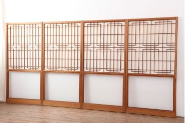 アンティーク建具　昭和レトロ　組子のデザインが魅力的な障子戸4枚セット(建具、引き戸)(R-044364)