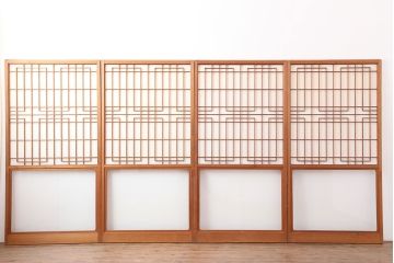 アンティーク建具　昭和レトロ　組子のデザインが魅力的な障子戸4枚セット(建具、引き戸)(R-044364)
