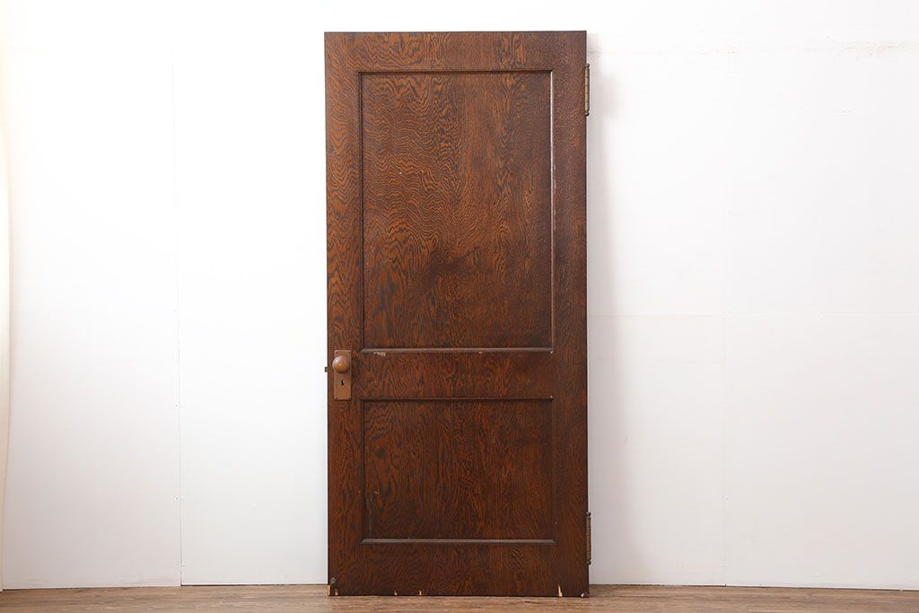 アンティーク建具　昭和初期　突き板仕上げ　独特な木目が目を引く木製ドア　(R-044365)