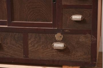 アンティーク家具　大正期　前面ケヤキ材　奥行たっぷりのレトロな収納棚(戸棚、作業台、カウンター)(R-044370)