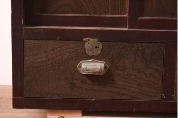 アンティーク家具　大正期　前面ケヤキ材　奥行たっぷりのレトロな収納棚(戸棚、作業台、カウンター)(R-044370)