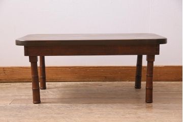 アンティーク家具　大正期　天板ヒノキ材リメイク　竹脚が目を引く角ちゃぶ台(座卓、ローテーブル、折り畳みテーブル)(R-044377)