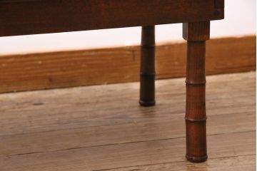 アンティーク家具　大正期　天板ヒノキ材リメイク　竹脚が目を引く角ちゃぶ台(座卓、ローテーブル、折り畳みテーブル)(R-044377)
