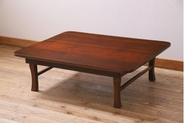アンティーク家具　昭和初期　上手物!　栓材　大振りサイズの角ちゃぶ台(座卓、ローテーブル、折り畳みテーブル)(R-044378)
