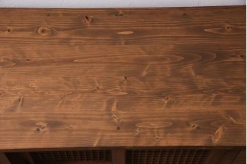 ラフジュ工房オリジナル　昭和中期　古建具リメイク　細かく繊細な格子戸が風情あるローボード(テレビボード、テレビ台、リビングボード)(R-044381)