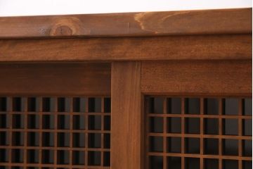 ラフジュ工房オリジナル　昭和中期　古建具リメイク　細かく繊細な格子戸が風情あるローボード(テレビボード、テレビ台、リビングボード)(R-044381)