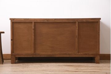 ラフジュ工房オリジナル　昭和中期　古建具リメイク　細かく繊細な格子戸が風情あるローボード(テレビボード、テレビ台、リビングボード)(R-044381)