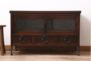 アンティーク家具　リメイク　三方ケヤキ材　高級感漂う上手物のローボード(テレビボード、テレビ台、リビングボード)(R-044383)
