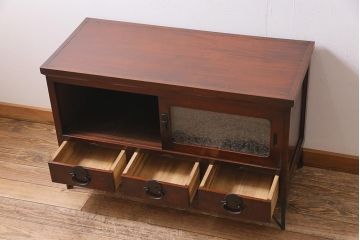 アンティーク家具　リメイク　三方ケヤキ材　高級感漂う上手物のローボード(テレビボード、テレビ台、リビングボード)(R-044383)