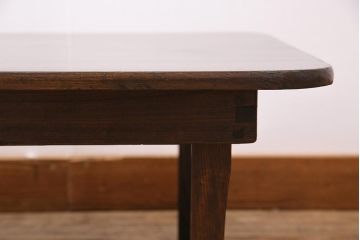 アンティーク家具　昭和初期　栓材　濃い色合いの渋さが味わい深い角ちゃぶ台(座卓、ローテーブル、折り畳みテーブル)(R-044385)