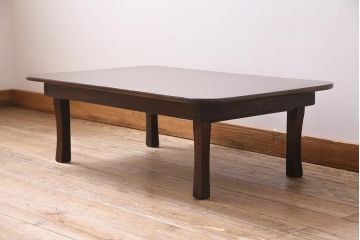 アンティーク家具　昭和初期　栓材　濃い色合いの渋さが味わい深い角ちゃぶ台(座卓、ローテーブル、折り畳みテーブル)(R-044385)
