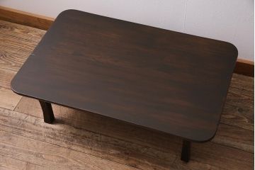 アンティーク家具　昭和初期　栓材　濃い色合いの渋さが味わい深い角ちゃぶ台(座卓、ローテーブル、折り畳みテーブル)(R-044385)