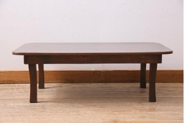 アンティーク家具　昭和初期　栓材　濃い色合いの渋さが味わい深い角ちゃぶ台(座卓、ローテーブル、折り畳みテーブル)(R-044385)