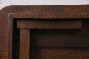 アンティーク家具　昭和初期　栓材　濃い色合いの渋さが味わい深い角ちゃぶ台(座卓、ローテーブル、折り畳みテーブル)(R-044385)