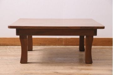 アンティーク家具　明治大正期　総ケヤキ材　重厚で味わい深い角ちゃぶ台(座卓、ローテーブル、折り畳みテーブル)(R-044386)