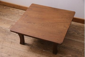 アンティーク家具　明治大正期　総ケヤキ材　重厚で味わい深い角ちゃぶ台(座卓、ローテーブル、折り畳みテーブル)(R-044386)