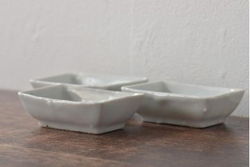 江戸期　鳥の図　染付豆角皿3枚(天塩皿、醤油皿)(R-044391)