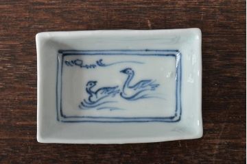 江戸期　鳥の図　染付豆角皿3枚(天塩皿、醤油皿)(R-044391)