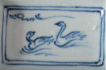 江戸期　鳥の図　染付豆角皿3枚(天塩皿、醤油皿)(R-044391)