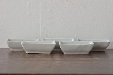 江戸期　鳥の図　染付豆角皿5枚(天塩皿、醤油皿)(R-044392)