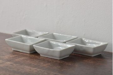 江戸期　鳥の図　染付豆角皿5枚(天塩皿、醤油皿)(R-044392)