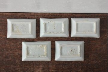 江戸期　鳥の図　染付豆角皿5枚(天塩皿、醤油皿)(R-044392)