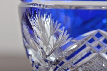 小林英夫　笹の葉切子鉢　遠藤兆映彫金蓋(HOYAガラス)(R-044393)