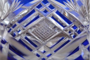 小林英夫　笹の葉切子鉢　遠藤兆映彫金蓋(HOYAガラス)(R-044393)