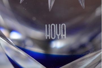 小林英夫　笹の葉切子鉢　遠藤兆映彫金蓋(HOYAガラス)(R-044393)