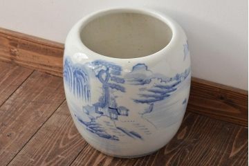 アンティーク雑貨　昭和初期　山水図　和レトロな瀬戸火鉢(鉢カバー)(R-044394)
