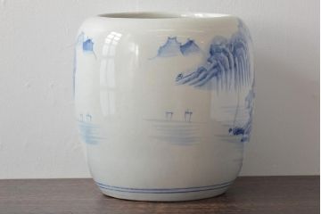 アンティーク雑貨　昭和初期　山水図　和レトロな瀬戸火鉢(鉢カバー)(R-044394)