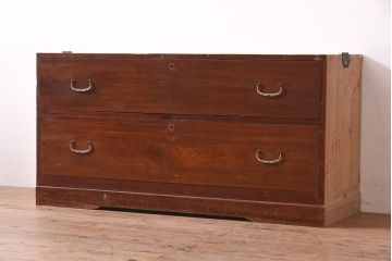 アンティーク家具　モダンなリメイクのローチェスト・2段(サイドボード、引き出し分割、衣装箪笥)(R-044407)