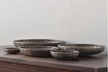 古い金属製　網代籠(ザル)　茶道具(箱付き)(R-044413)