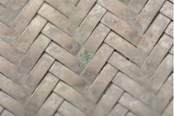 古い金属製　網代籠(ザル)　茶道具(箱付き)(R-044413)