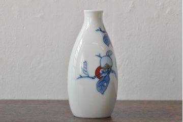 十三代　酒井田柿右衛門　染錦柿画　酒器(共箱、お猪口、徳利)(R-044414)