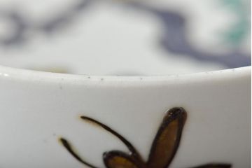 明治〜大正　九谷焼色絵　角福　花鳥図　皿5枚(深皿)(R-044415)
