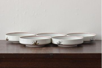 明治〜大正　九谷焼色絵　角福　花鳥図　皿5枚(深皿)(R-044415)